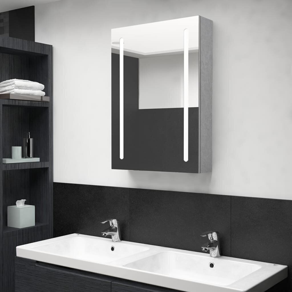 vidaXL LED vannitoa peegelkapp, betoonhall, 50 x 13 x 70 cm цена и информация | Vannitoakapid | kaup24.ee