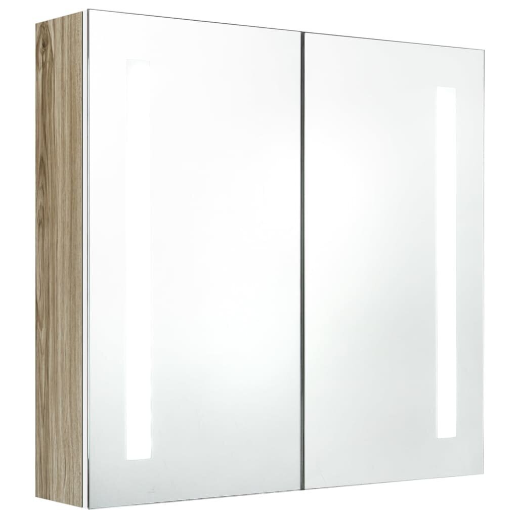 vidaXL LED vannitoa peegelkapp, valge, tamm, 62 x 14 x 60 cm hind ja info | Vannitoakapid | kaup24.ee
