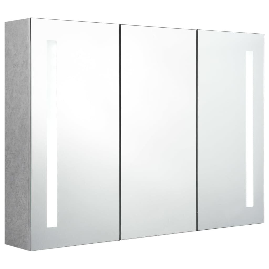 vidaXL LED vannitoa peegelkapp, betoonhall, 89 x 14 x 62 cm hind ja info | Vannitoakapid | kaup24.ee