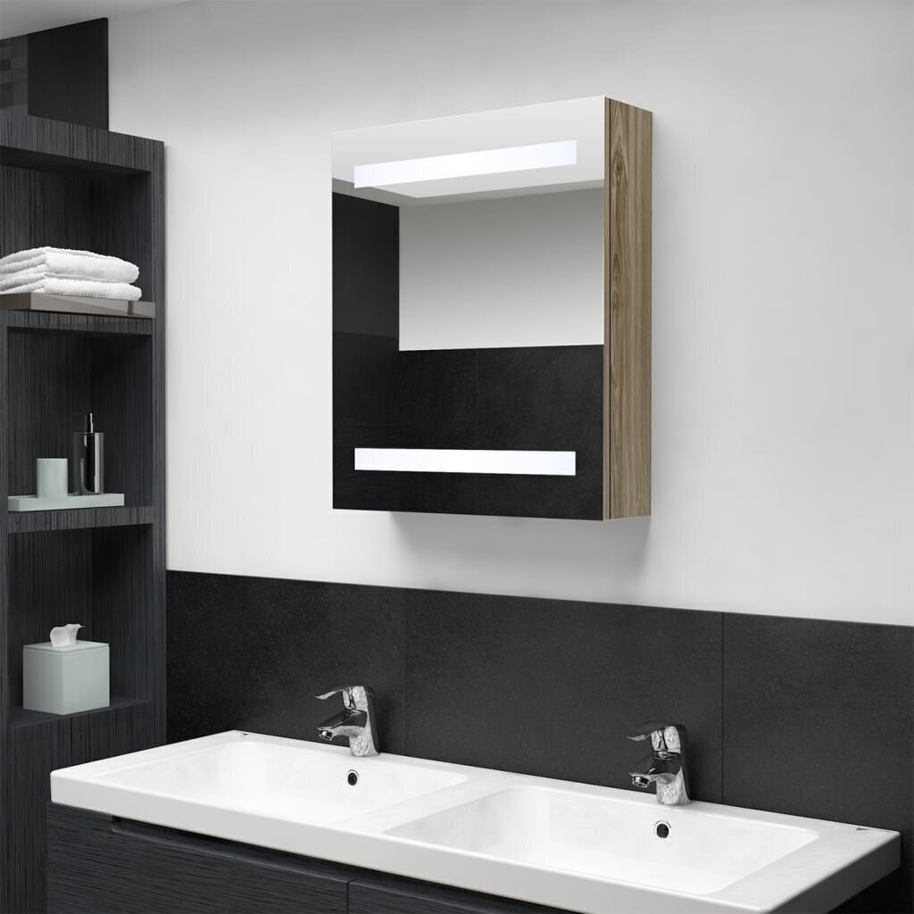 vidaXL LED vannitoa peegelkapp, tamm, 50 x 14 x 60 cm hind ja info | Vannitoakapid | kaup24.ee