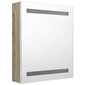 vidaXL LED vannitoa peegelkapp, valge ja tamm, 50 x 14 x 60 cm hind ja info | Vannitoakapid | kaup24.ee