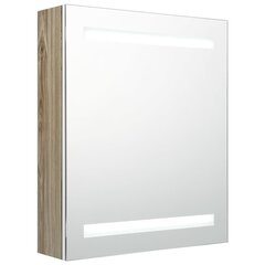 vidaXL LED vannitoa peegelkapp, valge ja tamm, 50 x 14 x 60 cm hind ja info | Vannitoakapid | kaup24.ee