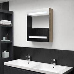 vidaXL LED vannitoa peegelkapp, valge ja tamm, 50 x 14 x 60 cm цена и информация | Шкафчики для ванной | kaup24.ee
