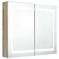 vidaXL LED vannitoa peegelkapp, tamm, 80 x 12 x 68 cm hind ja info | Vannitoakapid | kaup24.ee
