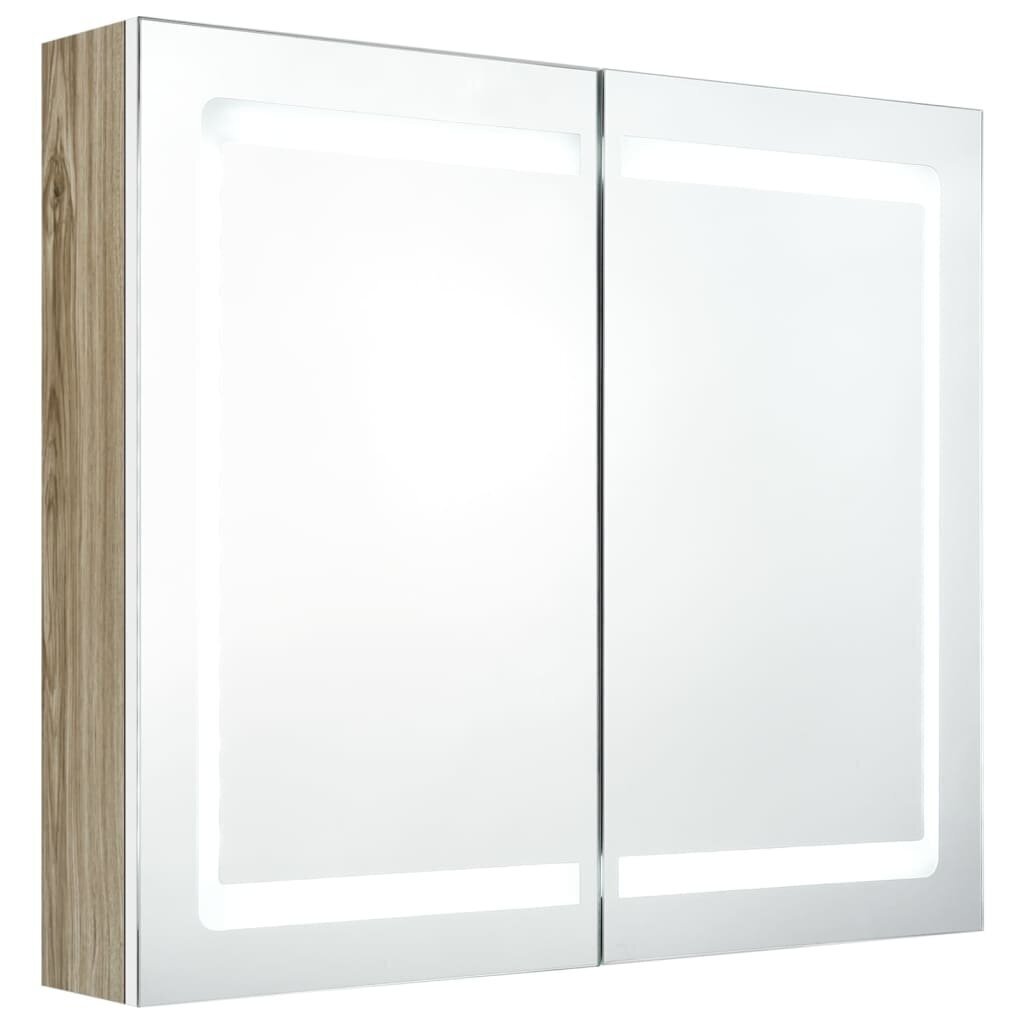 vidaXL LED vannitoa peegelkapp, valge, tamm, 80 x 12 x 68 cm hind ja info | Vannitoakapid | kaup24.ee