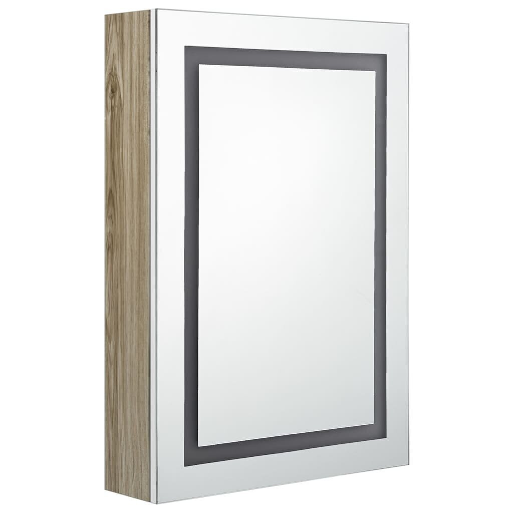 vidaXL LED vannitoa peegelkapp, valge ja tamm, 50 x 13 x 70 cm hind ja info | Vannitoakapid | kaup24.ee
