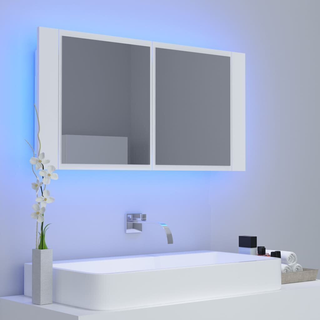 vidaXL LED-peeglikapp, valge, 90 x 12 x 45 cm, akrüül hind ja info | Vannitoakapid | kaup24.ee