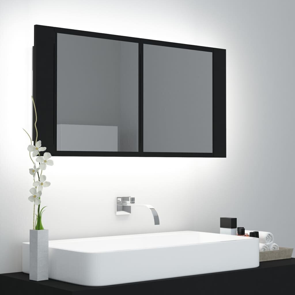 vidaXL LED-peeglikapp, must, 90 x 12 x 45 cm, akrüül hind ja info | Vannitoakapid | kaup24.ee