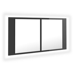 vidaXL LED-peeglikapp kõrgläikega hall 90x12x45 cm, akrüül цена и информация | Шкафчики для ванной | kaup24.ee