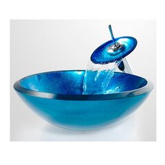 Sinisest klaasist valamukomplekt: valamu, segisti, äravooluventiil, sifoon, rõngas VELDMAN hind ja info | Kraanikausid, valamud | kaup24.ee