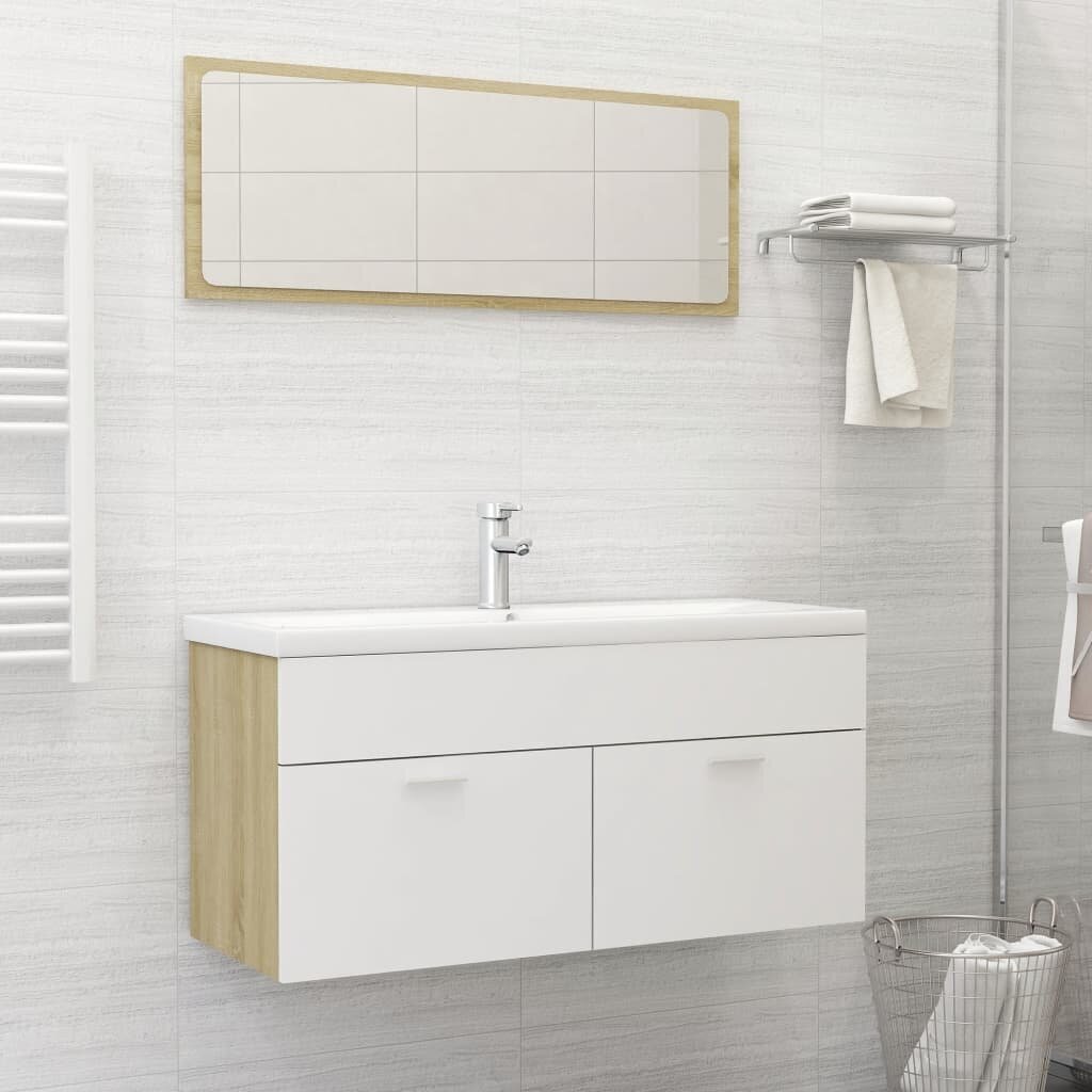 vidaXL 2-osaline vannitoamööblikomplekt, valge ja Sonoma tamm, puitlaastplaat hind ja info | Vannitoa komplektid | kaup24.ee