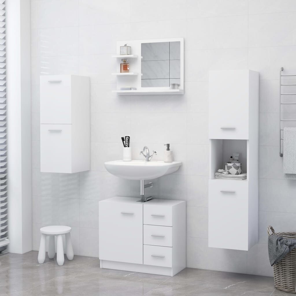 vidaXL vannitoapeegel, valge, 60 x 10,5 x 45 cm puitlaastplaat hind ja info | Vannitoa peeglid | kaup24.ee