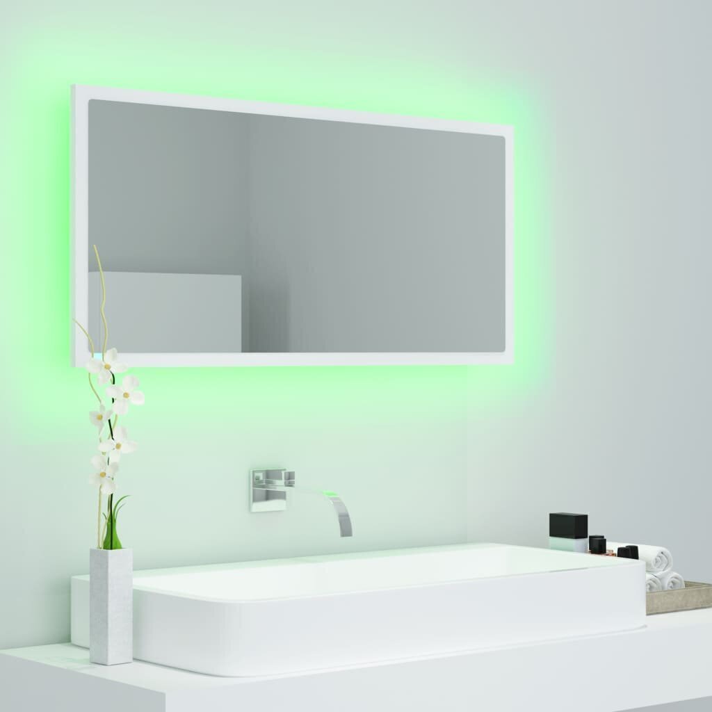 vidaXL LED vannitoa peeglikapp, valge, 90x8,5x37 cm, puitlaastplaat hind ja info | Vannitoa peeglid | kaup24.ee