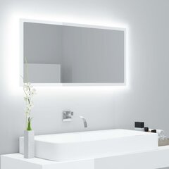 vidaXL LED vannitoa peeglikapp, kõrgläikega valge, 90x8,5x37cm, akrüül цена и информация | Зеркала | kaup24.ee