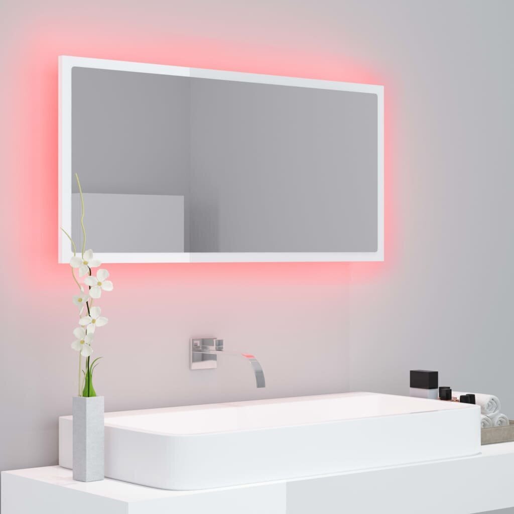 vidaXL LED vannitoa peeglikapp, kõrgläikega valge, 90x8,5x37cm, akrüül цена и информация | Vannitoa peeglid | kaup24.ee