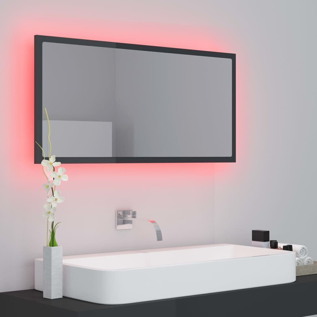 vidaXL LED vannitoa peeglikapp, hall, 90x8,5x37 cm, akrüül hind ja info | Vannitoa peeglid | kaup24.ee