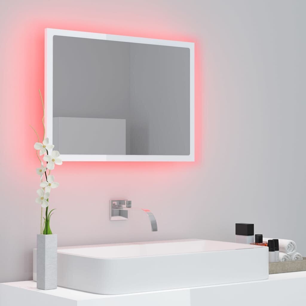 vidaXL LED vannitoa peeglikapp, kõrgläikega valge, 60x8,5x37cm, akrüül hind ja info | Vannitoa peeglid | kaup24.ee