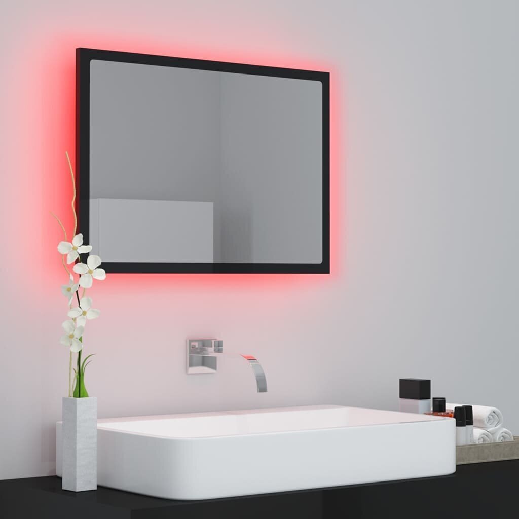 vidaXL LED vannitoa peeglikapp, kõrgläikega must, 60x8,5x37 cm, akrüül hind ja info | Vannitoa peeglid | kaup24.ee