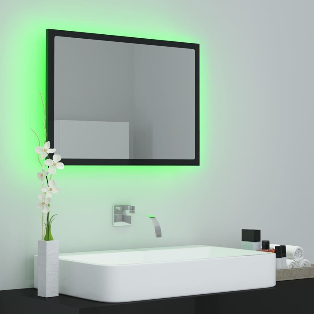 vidaXL LED vannitoa peeglikapp, kõrgläikega must, 60x8,5x37 cm, akrüül hind ja info | Vannitoa peeglid | kaup24.ee