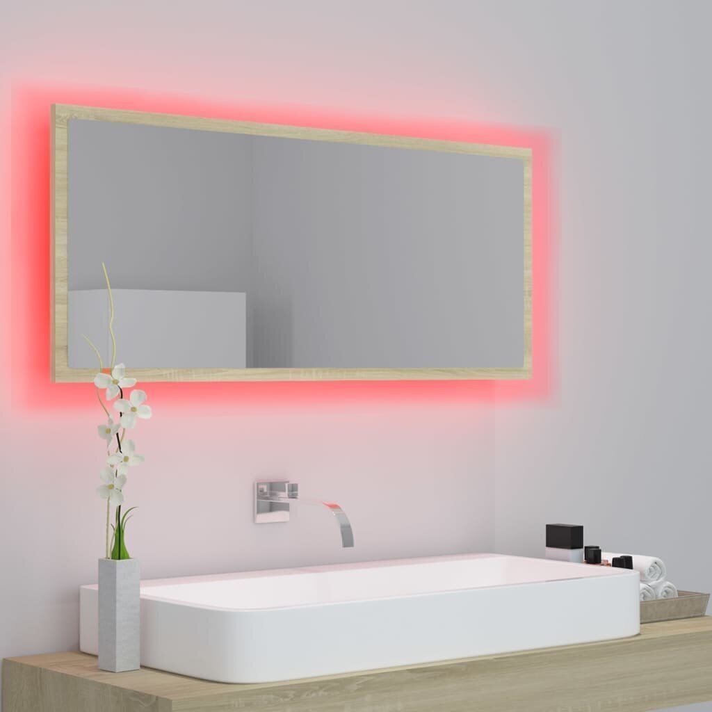 vidaXL LED vannitoa peeglikapp, Sonoma tamm, 100x8,5x37 cm, akrüül hind ja info | Vannitoa peeglid | kaup24.ee