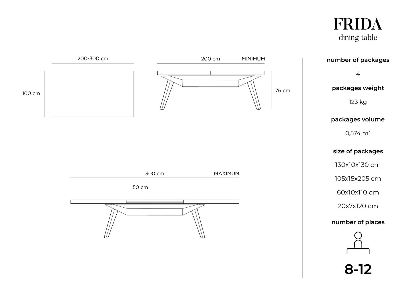 Pikendatav laud Windsor & Co Frida 200x100 cm, pruun hind ja info | Köögi- ja söögilauad | kaup24.ee