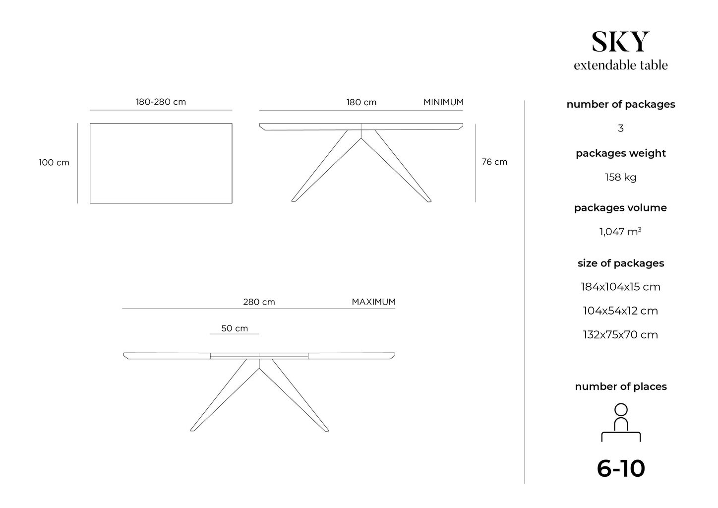 Pikendatav laud Windsor & Co Sky, 180 cm, pruun/must цена и информация | Köögi- ja söögilauad | kaup24.ee