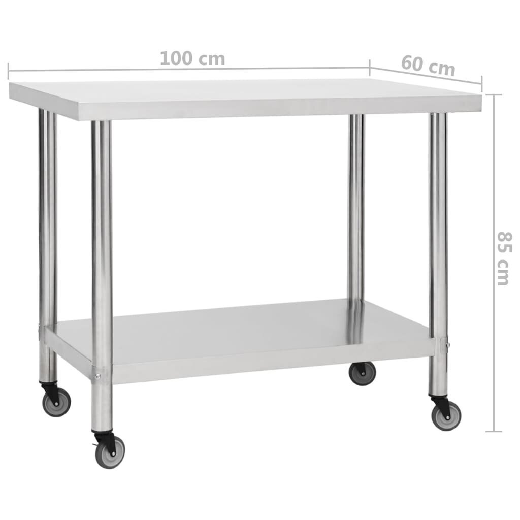 vidaXL köögi töölaud ratastega, 100x60x85 cm, roostevaba teras hind ja info | Köögimööbli tarvikud | kaup24.ee