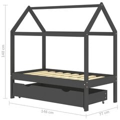 vidaXL lastevoodi raam sahtliga, tumehall männipuit, 70x140 cm hind ja info | Lastevoodid | kaup24.ee