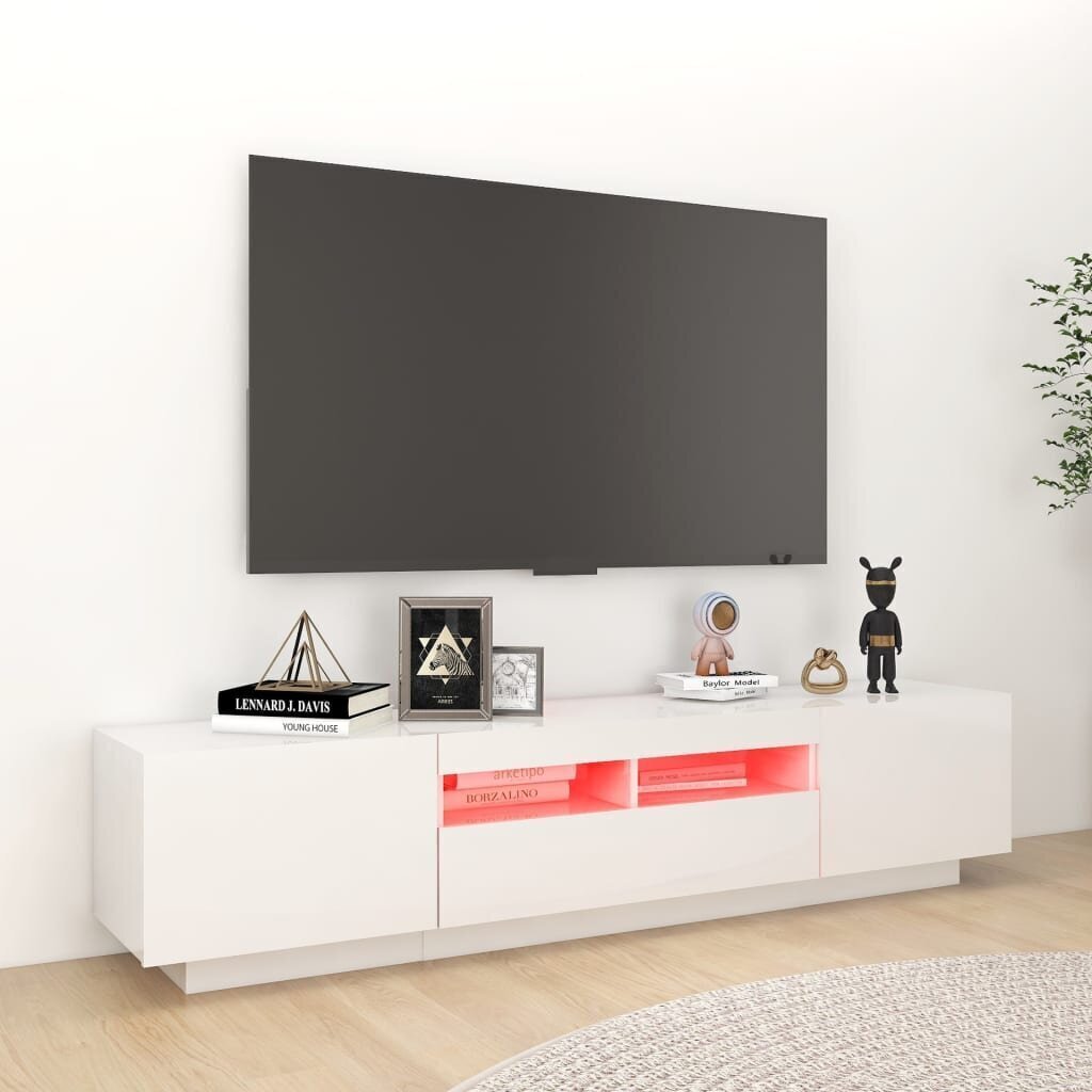 vidaXL telerialus LED-tuledega, kõrgläikega valge, 180 x 35 x 40 cm цена и информация | TV alused | kaup24.ee