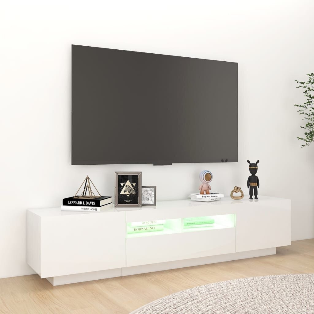 vidaXL telerialus LED-tuledega, kõrgläikega valge, 180 x 35 x 40 cm hind ja info | TV alused | kaup24.ee