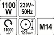 Nurklihvija 1100W, d-125mm Yato YT-82100 hind ja info | Lihvmasinad ja ketaslõikurid | kaup24.ee