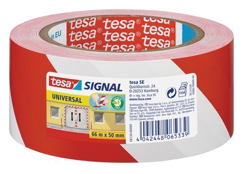 Märgistamise ja hoiatusteip tesa® Signal (punane/valge) 66m x 50mm цена и информация | Käsitööriistad | kaup24.ee