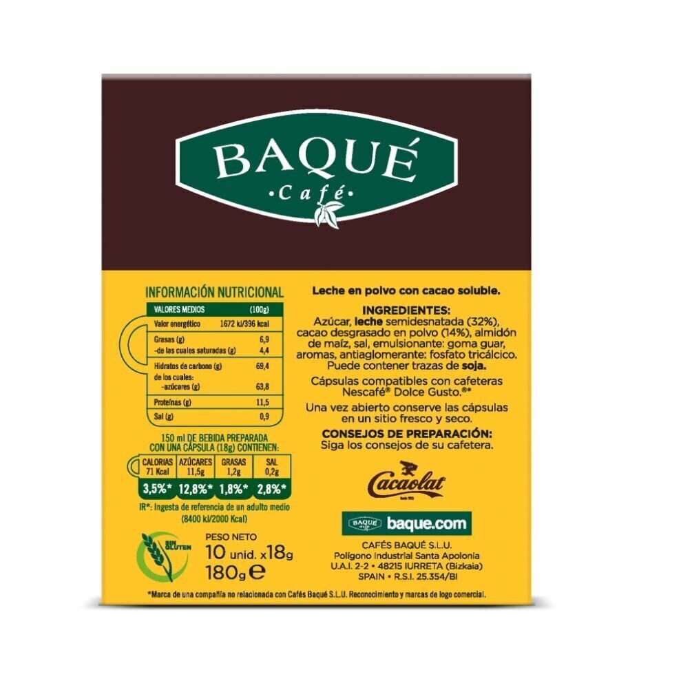 Kakaokapslid Cafe Baque Cacaolat Dolce gusto®*-ga ühilduvad kohvikapslid, 10 kapslit hind ja info | Kohv, kakao | kaup24.ee