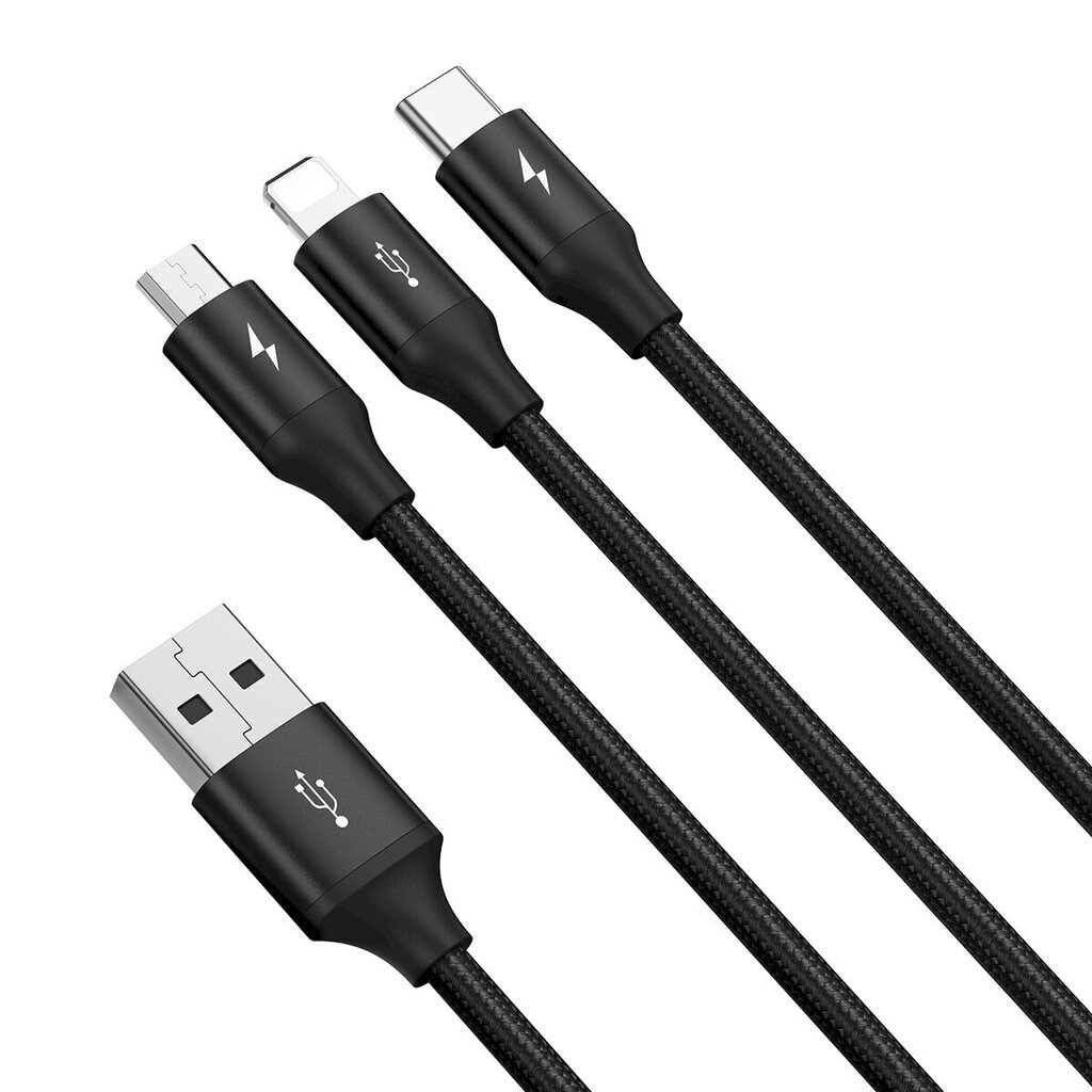 USB cable 3in1 Baseus Rapid Series, USB to micro USB / USB-C / Lightning, 3.5A, 1.2m (Black) hind ja info | Mobiiltelefonide kaablid | kaup24.ee