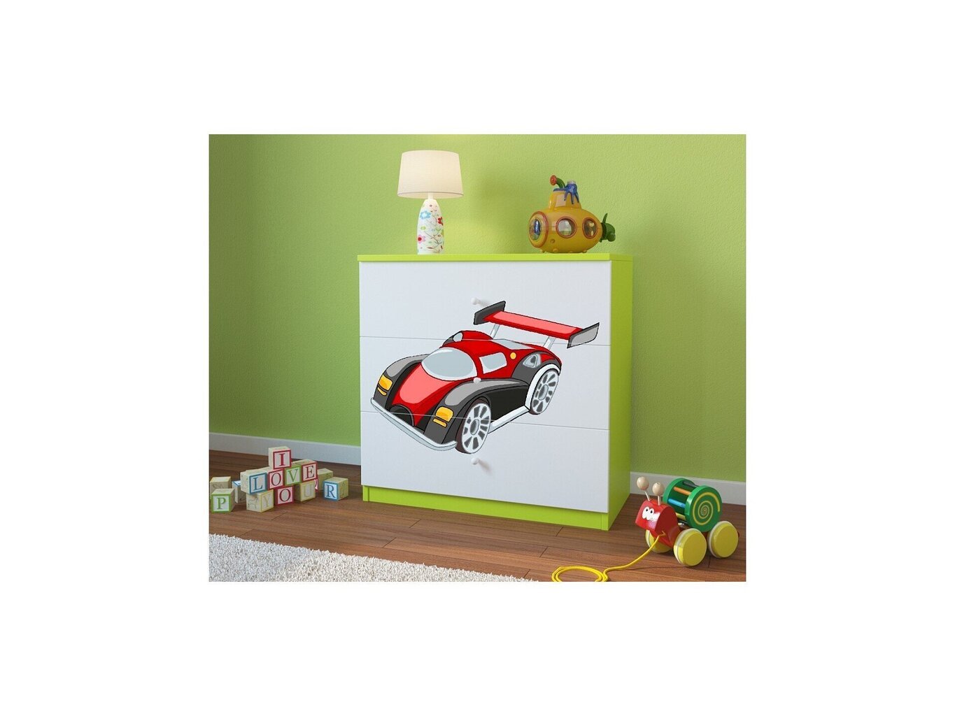 Kummut Babydreams - Võidusõiduauto, kollane hind ja info | Kummutid | kaup24.ee