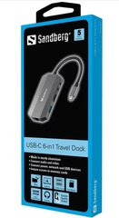 Sandberg USB-C 6in1 Travel Dock, USB-C/HDMI/USB-A/RJ-45/Micro SD цена и информация | Адаптеры и USB-hub | kaup24.ee