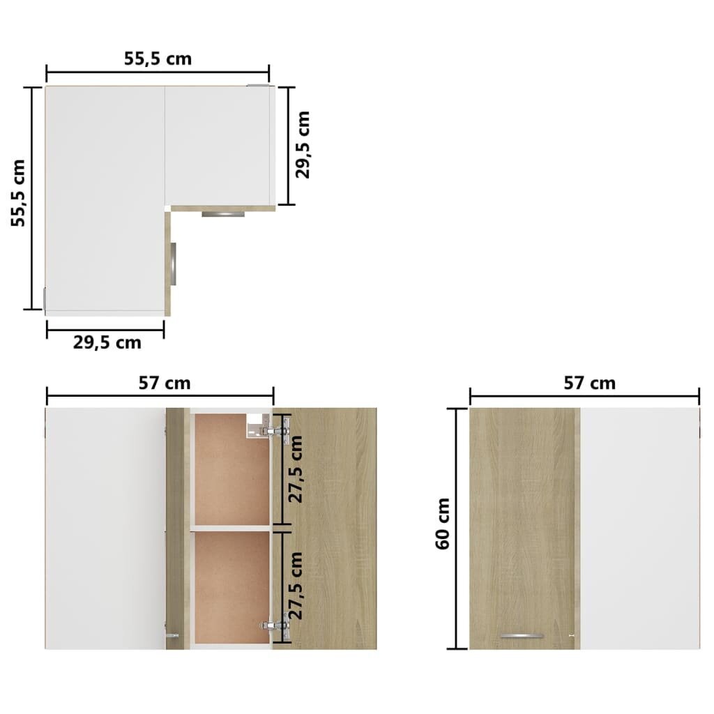 vidaXL seina nurgakapp, Sonoma tamm, 57 x 57 x 60 cm puitlaastplaat hind ja info | Köögikapid | kaup24.ee
