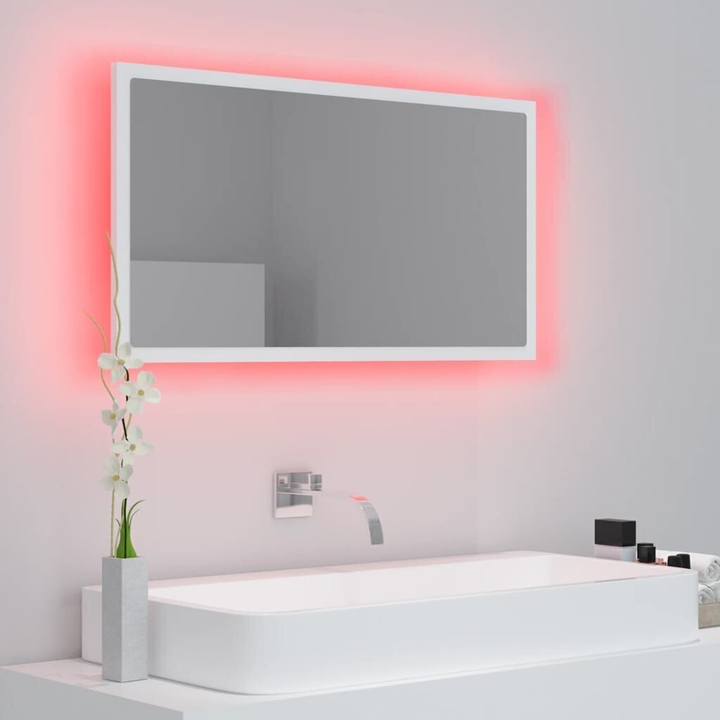 vidaXL LED vannitoa peeglikapp, valge, 80x8,5x37 cm, puitlaastplaat hind ja info | Vannitoa peeglid | kaup24.ee