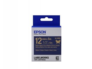 Epson Label Cartridge Satin Ribbon LK-4HKK Gold on Navy 12mm (5m) • Epson labels are designed to last
• Durable satin ribbon tapes resist water and abrasion
• Great-value 5-metre label tapes
• Can be used also for clothes naming (to be sewn)

For best results, Epson Satin Ribbon Tapes should be printed at room temperatures of between 15°C and 35°C. цена и информация | Картриджи для струйных принтеров | kaup24.ee