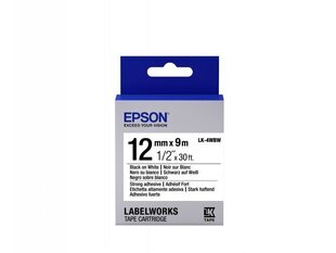 Epson Label Cartridge LK-4WBW Strong Adhesive Black on White 12mm (9m) • Extra-strength adhesive • 9mm to 18mm width • Black text on a yellow, white or transparent background • Epson labels are designed to last • Durable labels resist water and withstand  цена и информация | Картриджи для струйных принтеров | kaup24.ee