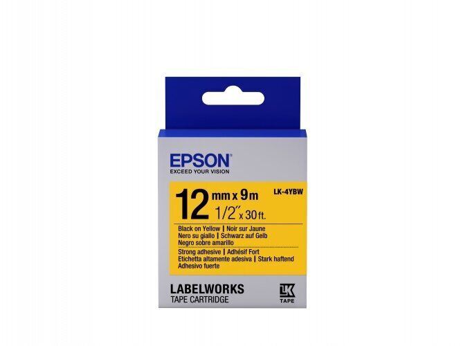 Epson Label Cartridge LK-4YBW Strong Adhesive Black on Yellow 12mm (9m) • Extra-strength adhesive • 9mm to 18mm width • Black text on a yellow, white or transparent background • Epson labels are designed to last • Durable labels resist water and withstand цена и информация | Tindiprinteri kassetid | kaup24.ee