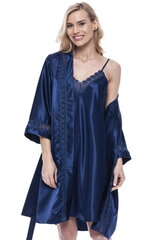Комплект из искусственного шелка халат и ночная рубашка для женщин Jasmin 1739, синий цена и информация | Женские халаты | kaup24.ee