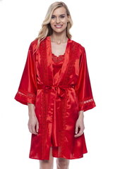 Naiste kunstsiidist hommikumantli ja öösärgi komplekt Jasmin 1739, punane hind ja info | Naiste hommikumantlid | kaup24.ee