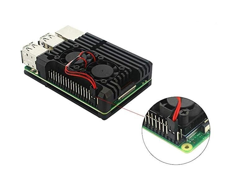 Alumiiniumradiaator Raspberry Pi 4B - karp must, kahe ventilaatoriga hind ja info | Robootika, konstruktorid ja tarvikud | kaup24.ee