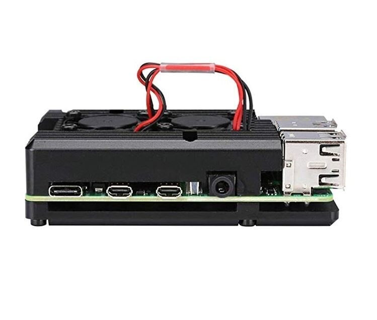 Alumiiniumradiaator Raspberry Pi 4B - karp must, kahe ventilaatoriga hind ja info | Robootika, konstruktorid ja tarvikud | kaup24.ee