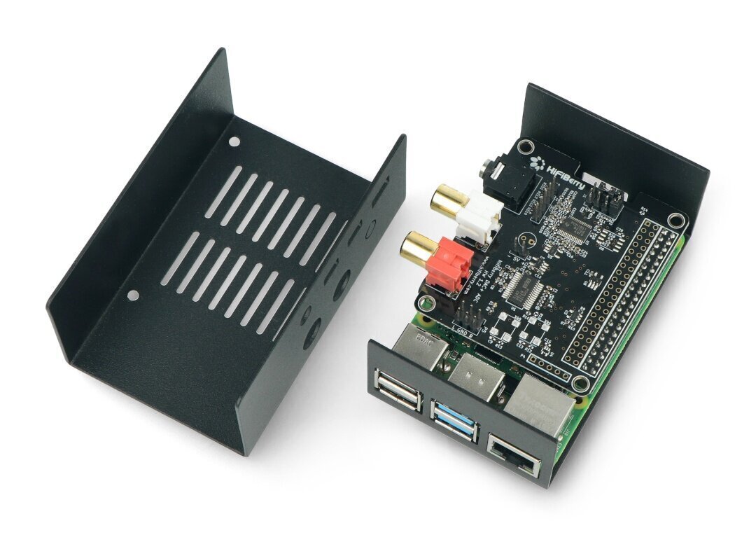 Raspberry Pi 4B ja HiFiBerry DAC + / ADC terasest kast hind ja info | Robootika, konstruktorid ja tarvikud | kaup24.ee