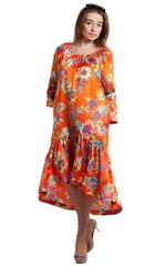 Шелковое летнее платье апельсинового цвета с цветочным узором LE-84022OR цена и информация | Платья | kaup24.ee