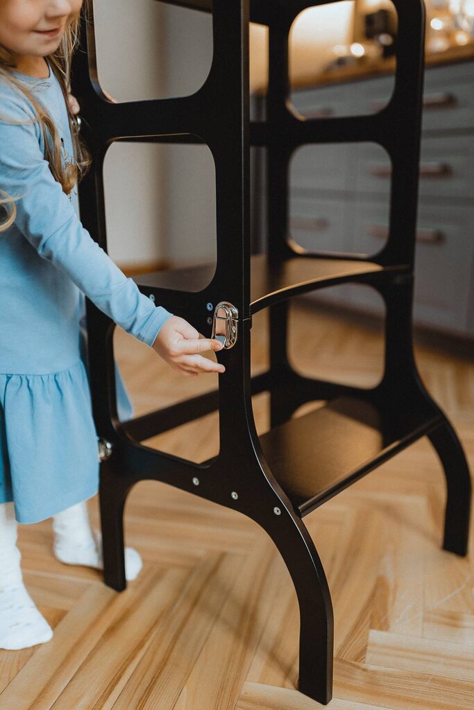Puidust abitrepp - laud, must hõbedaste klambritega 4IQ цена и информация | Laste lauad ja toolid | kaup24.ee