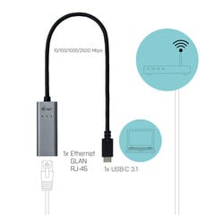 I-TEC 2.5Gbps Ethernet Adapter 1x USB-C to RJ-45 цена и информация | Адаптер Aten Video Splitter 2 port 450MHz | kaup24.ee