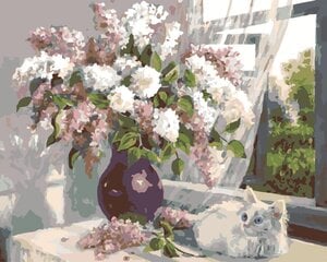 Maalid numbrite järgi "Cat and lilac" 40x50 AYAY-0908G hind ja info | Maalid numbri järgi | kaup24.ee